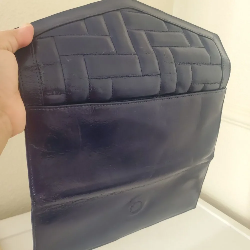 Hobo International Navy Blue Patent Leather Quilted Clutch Wallet Wristlet Organ